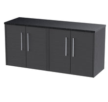 Hudson Reed Juno 1200 Wall Hung 4 - door Vanity & Laminate Worktop Contemp Graphite Grey Woodgrain MFC Textured Woodgrain 561x1205x390mm - JNU2223LSB2 - JJ Building Materials