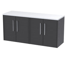 Hudson Reed Juno 1200 Wall Hung 4 - door Vanity & Laminate Worktop Contemp Graphite Grey Woodgrain MFC Textured Woodgrain 561x1205x390mm - JNU2223LSW2 - JJ Building Materials