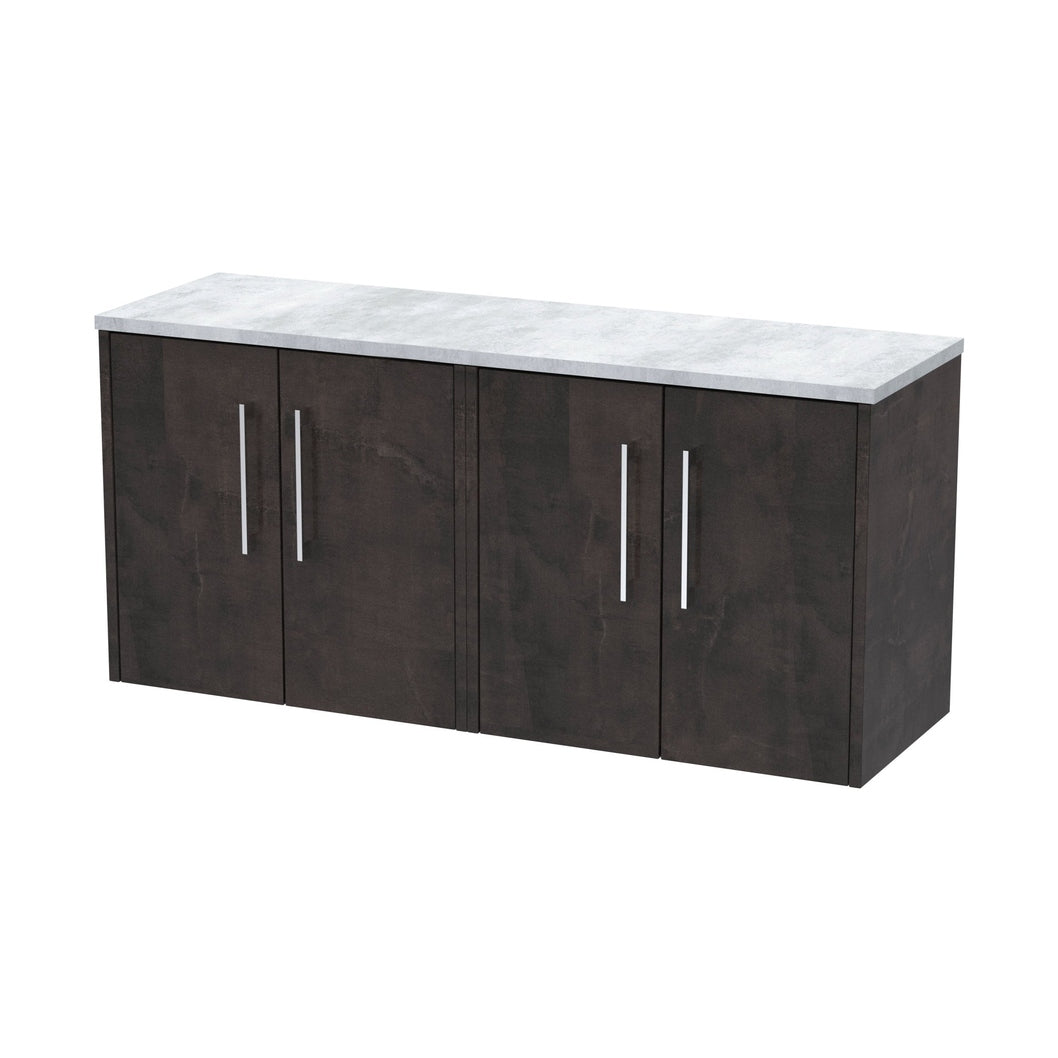 Hudson Reed Juno 1200 Wall Hung 4-door Vanity & Laminate Worktop Contemp Metallic Slate MFC Textured Matt 561x1205x390mm - JNU2623LBG2 - JJ Building Materials