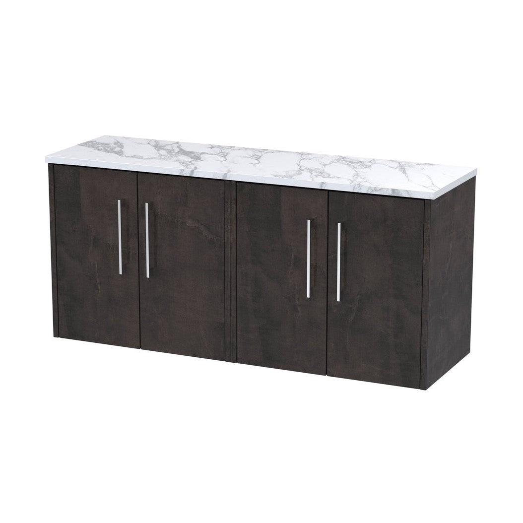 Hudson Reed Juno 1200 Wall Hung 4-door Vanity & Laminate Worktop Contemp Metallic Slate MFC Textured Matt 561x1205x390mm - JNU2623LCM2 - JJ Building Materials