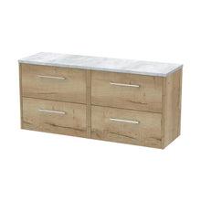 Hudson Reed Juno 1200 Wall Hung 4-drawer Vanity & Laminate Worktop Contemp Autumn Oak MFC Textured Woodgrain 561x1205x390mm - JNU1824LBG2 - JJ Building Materials