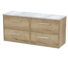 Hudson Reed Juno 1200 Wall Hung 4 - drawer Vanity & Laminate Worktop Contemp Autumn Oak MFC Textured Woodgrain 561x1205x390mm - JNU1824LBG2 - JJ Building Materials