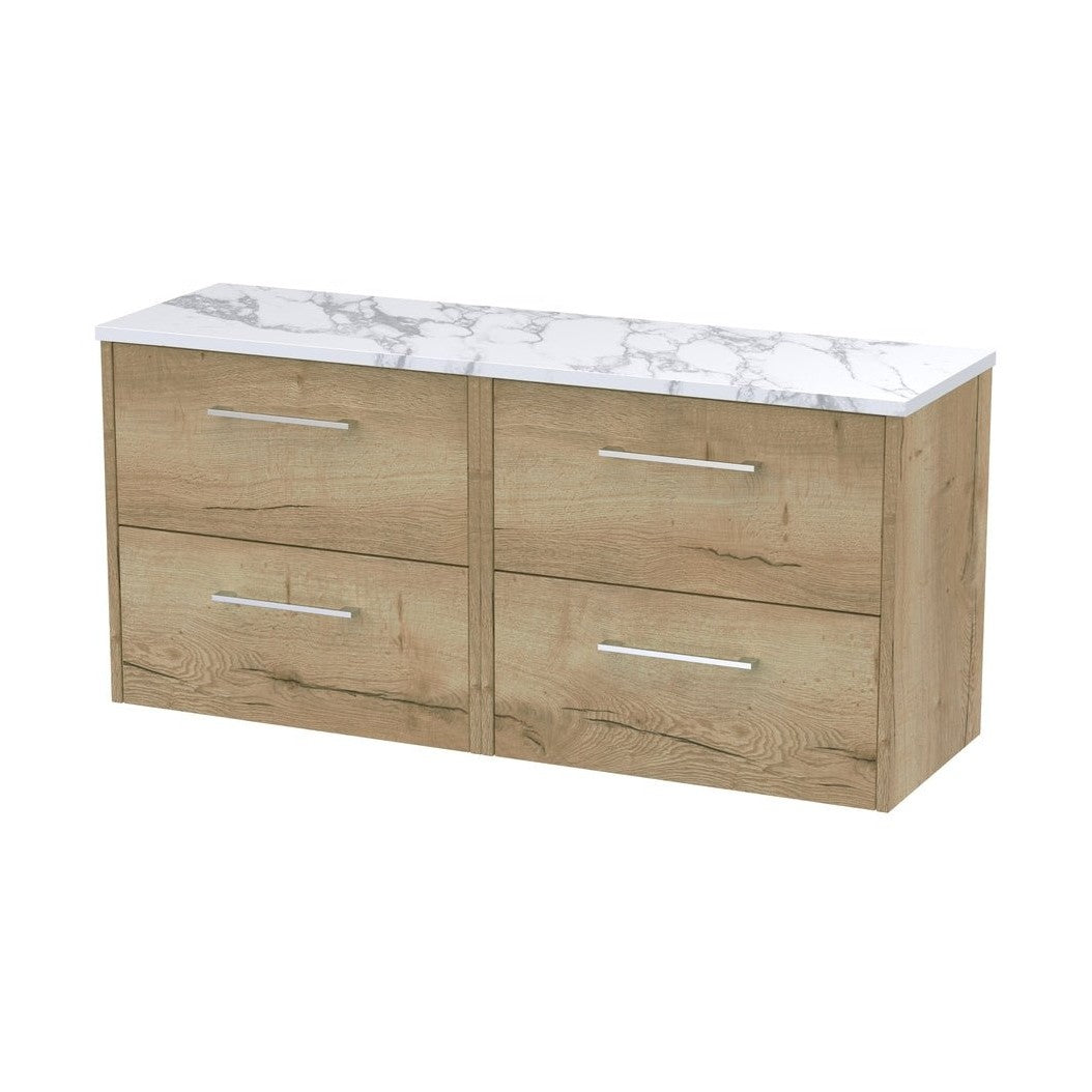 Hudson Reed Juno 1200 Wall Hung 4-drawer Vanity & Laminate Worktop Contemp Autumn Oak MFC Textured Woodgrain 561x1205x390mm - JNU1824LCM2 - JJ Building Materials