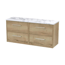 Hudson Reed Juno 1200 Wall Hung 4-drawer Vanity & Laminate Worktop Contemp Autumn Oak MFC Textured Woodgrain 561x1205x390mm - JNU1824LCM2 - JJ Building Materials