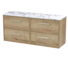 Hudson Reed Juno 1200 Wall Hung 4 - drawer Vanity & Laminate Worktop Contemp Autumn Oak MFC Textured Woodgrain 561x1205x390mm - JNU1824LCM2 - JJ Building Materials
