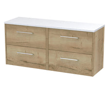 Hudson Reed Juno 1200 Wall Hung 4 - drawer Vanity & Laminate Worktop Contemp Autumn Oak MFC Textured Woodgrain 561x1205x390mm - JNU1824LSW2 - JJ Building Materials
