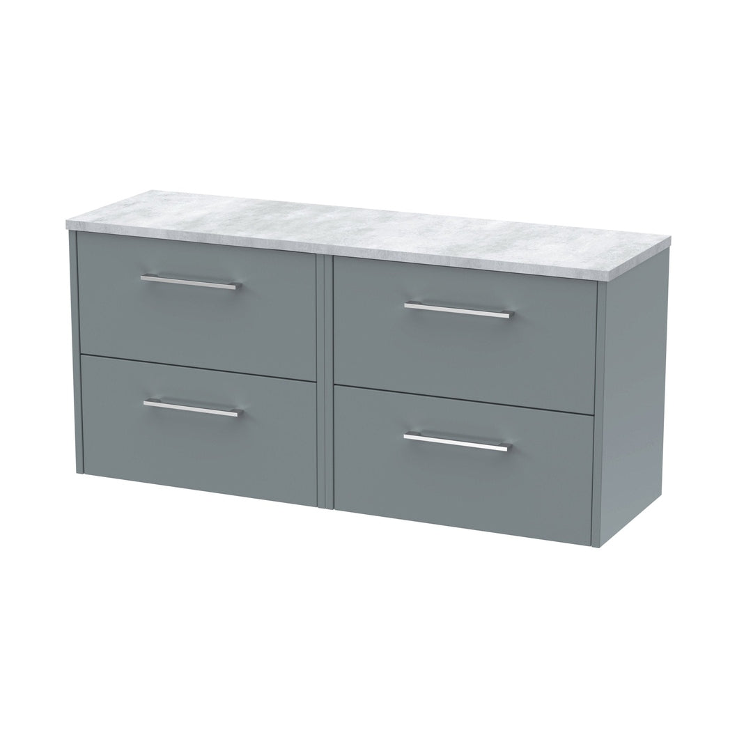 Hudson Reed Juno 1200 Wall Hung 4-drawer Vanity & Laminate Worktop Contemp Coastal Grey MFC Smooth Matt 561x1205x390mm - JNU2324LBG2 - JJ Building Materials