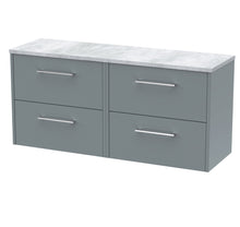 Hudson Reed Juno 1200 Wall Hung 4 - drawer Vanity & Laminate Worktop Contemp Coastal Grey MFC Smooth Matt 561x1205x390mm - JNU2324LBG2 - JJ Building Materials