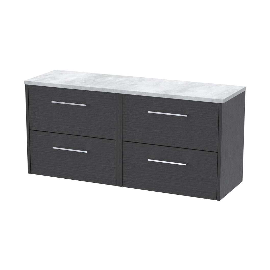 Hudson Reed Juno 1200 Wall Hung 4-drawer Vanity & Laminate Worktop Contemp Graphite Grey Woodgrain MFC Textured Woodgrain 561x1205x390mm - JNU2224LBG2 - JJ Building Materials