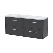 Hudson Reed Juno 1200 Wall Hung 4-drawer Vanity & Laminate Worktop Contemp Graphite Grey Woodgrain MFC Textured Woodgrain 561x1205x390mm - JNU2224LBG2 - JJ Building Materials
