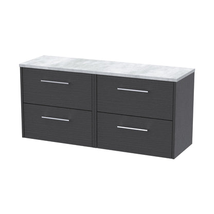 Hudson Reed Juno 1200 Wall Hung 4-drawer Vanity & Laminate Worktop Contemp Graphite Grey Woodgrain MFC Textured Woodgrain 561x1205x390mm - JNU2224LBG2 - JJ Building Materials