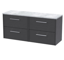 Hudson Reed Juno 1200 Wall Hung 4 - drawer Vanity & Laminate Worktop Contemp Graphite Grey Woodgrain MFC Textured Woodgrain 561x1205x390mm - JNU2224LBG2 - JJ Building Materials