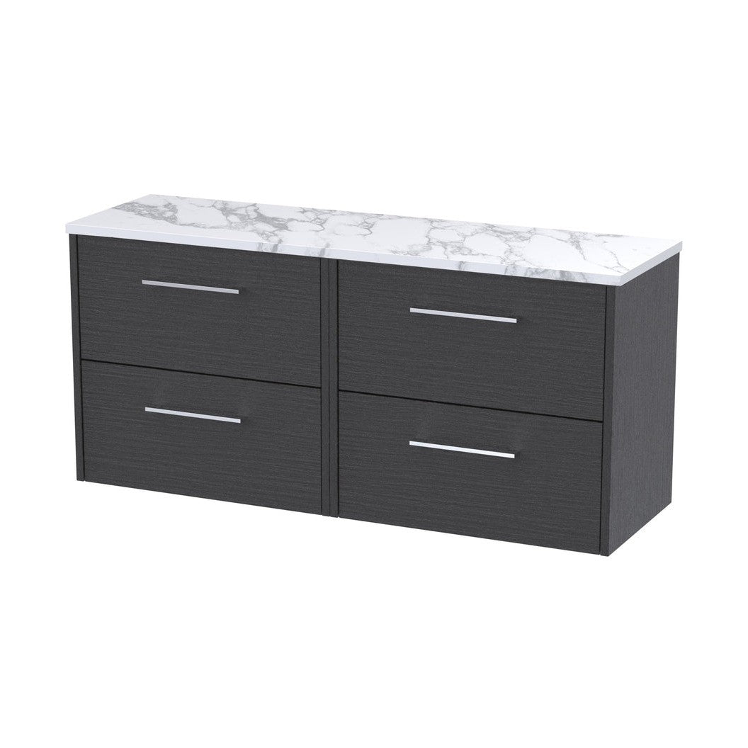 Hudson Reed Juno 1200 Wall Hung 4-drawer Vanity & Laminate Worktop Contemp Graphite Grey Woodgrain MFC Textured Woodgrain 561x1205x390mm - JNU2224LCM2 - JJ Building Materials