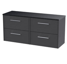 Hudson Reed Juno 1200 Wall Hung 4 - drawer Vanity & Laminate Worktop Contemp Graphite Grey Woodgrain MFC Textured Woodgrain 561x1205x390mm - JNU2224LSB2 - JJ Building Materials