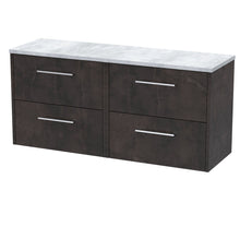 Hudson Reed Juno 1200 Wall Hung 4 - drawer Vanity & Laminate Worktop Contemp Metallic Slate MFC Textured Matt 561x1205x390mm - JNU2624LBG2 - JJ Building Materials