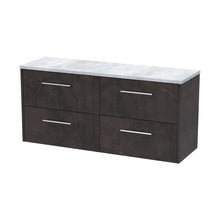 Hudson Reed Juno 1200 Wall Hung 4-drawer Vanity & Laminate Worktop Contemp Metallic Slate MFC Textured Matt 561x1205x390mm - JNU2624LBG2 - JJ Building Materials
