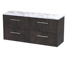 Hudson Reed Juno 1200 Wall Hung 4 - drawer Vanity & Laminate Worktop Contemp Metallic Slate MFC Textured Matt 561x1205x390mm - JNU2624LCM2 - JJ Building Materials