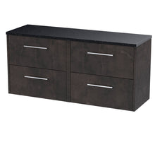 Hudson Reed Juno 1200 Wall Hung 4 - drawer Vanity & Laminate Worktop Contemp Metallic Slate MFC Textured Matt 561x1205x390mm - JNU2624LSB2 - JJ Building Materials