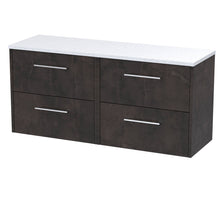 Hudson Reed Juno 1200 Wall Hung 4 - drawer Vanity & Laminate Worktop Contemp Metallic Slate MFC Textured Matt 561x1205x390mm - JNU2624LSW2 - JJ Building Materials