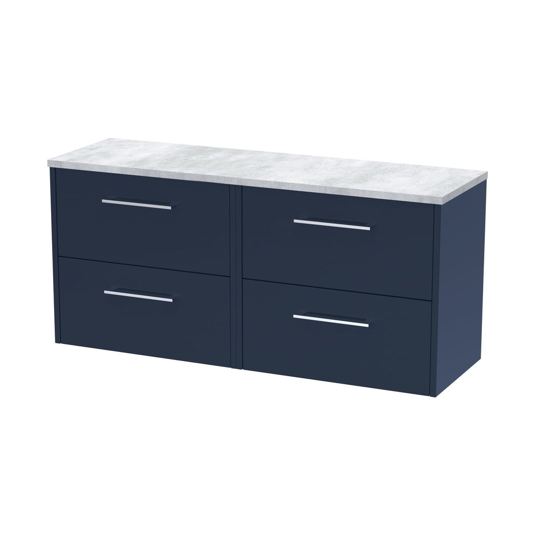 Hudson Reed Juno 1200 Wall Hung 4-drawer Vanity & Laminate Worktop Contemp Midnight Blue MFC Painted Matt 561x1205x390mm - JNU2924LBG2 - JJ Building Materials