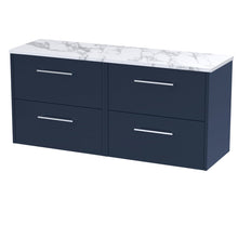 Hudson Reed Juno 1200 Wall Hung 4 - drawer Vanity & Laminate Worktop Contemp Midnight Blue MFC Painted Matt 561x1205x390mm - JNU2924LCM2 - JJ Building Materials