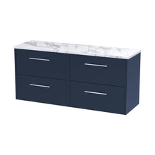 Hudson Reed Juno 1200 Wall Hung 4-drawer Vanity & Laminate Worktop Contemp Midnight Blue MFC Painted Matt 561x1205x390mm - JNU2924LCM2 - JJ Building Materials