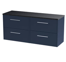 Hudson Reed Juno 1200 Wall Hung 4 - drawer Vanity & Laminate Worktop Contemp Midnight Blue MFC Painted Matt 561x1205x390mm - JNU2924LSB2 - JJ Building Materials