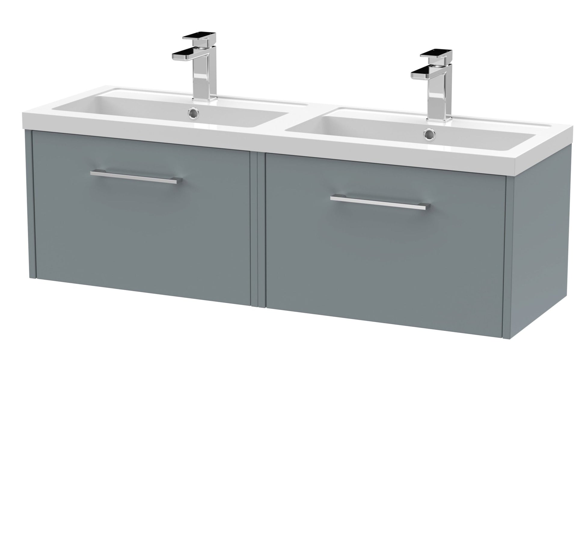 Hudson Reed Juno 1200mm Wall Hung 2 Drawer Vanity & Double Basin Contemp Coastal Grey MFC Smooth Matt 359x1205x390mm - JNU2322C - JJ Building Materials