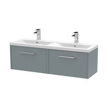 Hudson Reed Juno 1200mm Wall Hung 2 Drawer Vanity & Double Basin Contemp Coastal Grey MFC Smooth Matt 359x1205x390mm - JNU2322F - JJ Building Materials