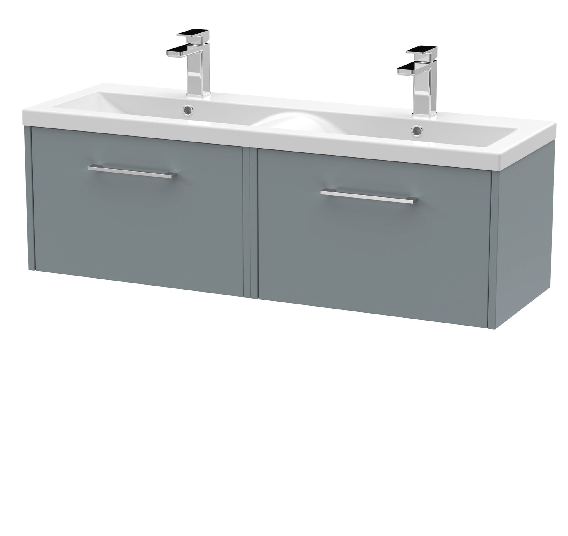 Hudson Reed Juno 1200mm Wall Hung 2 Drawer Vanity & Double Basin Contemp Coastal Grey MFC Smooth Matt 359x1205x390mm - JNU2322F - JJ Building Materials