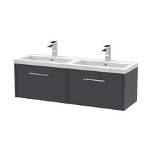 Hudson Reed Juno 1200mm Wall Hung 2 Drawer Vanity & Double Basin Contemp Graphite Grey Woodgrain MFC Textured Woodgrain 359x1205x390mm - JNU2222C - JJ Building Materials