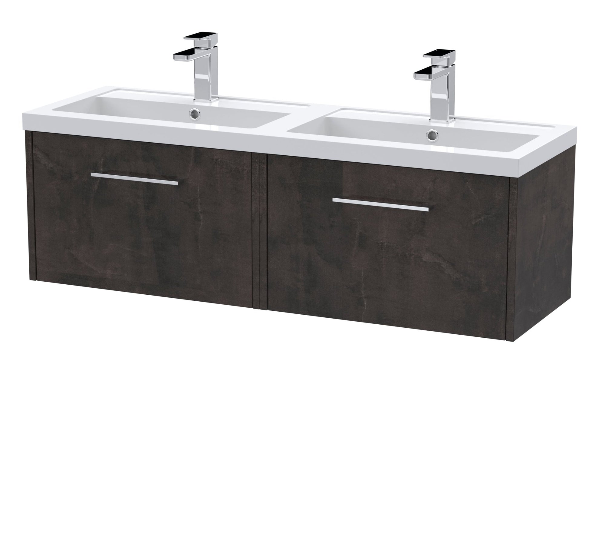 Hudson Reed Juno 1200mm Wall Hung 2 Drawer Vanity & Double Basin Contemp Metallic Slate MFC Textured Matt 359x1205x390mm - JNU2622C - JJ Building Materials
