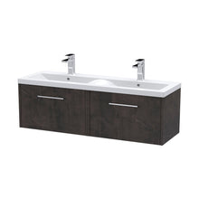 Hudson Reed Juno 1200mm Wall Hung 2 Drawer Vanity & Double Basin Contemp Metallic Slate MFC Textured Matt 359x1205x390mm - JNU2622F - JJ Building Materials
