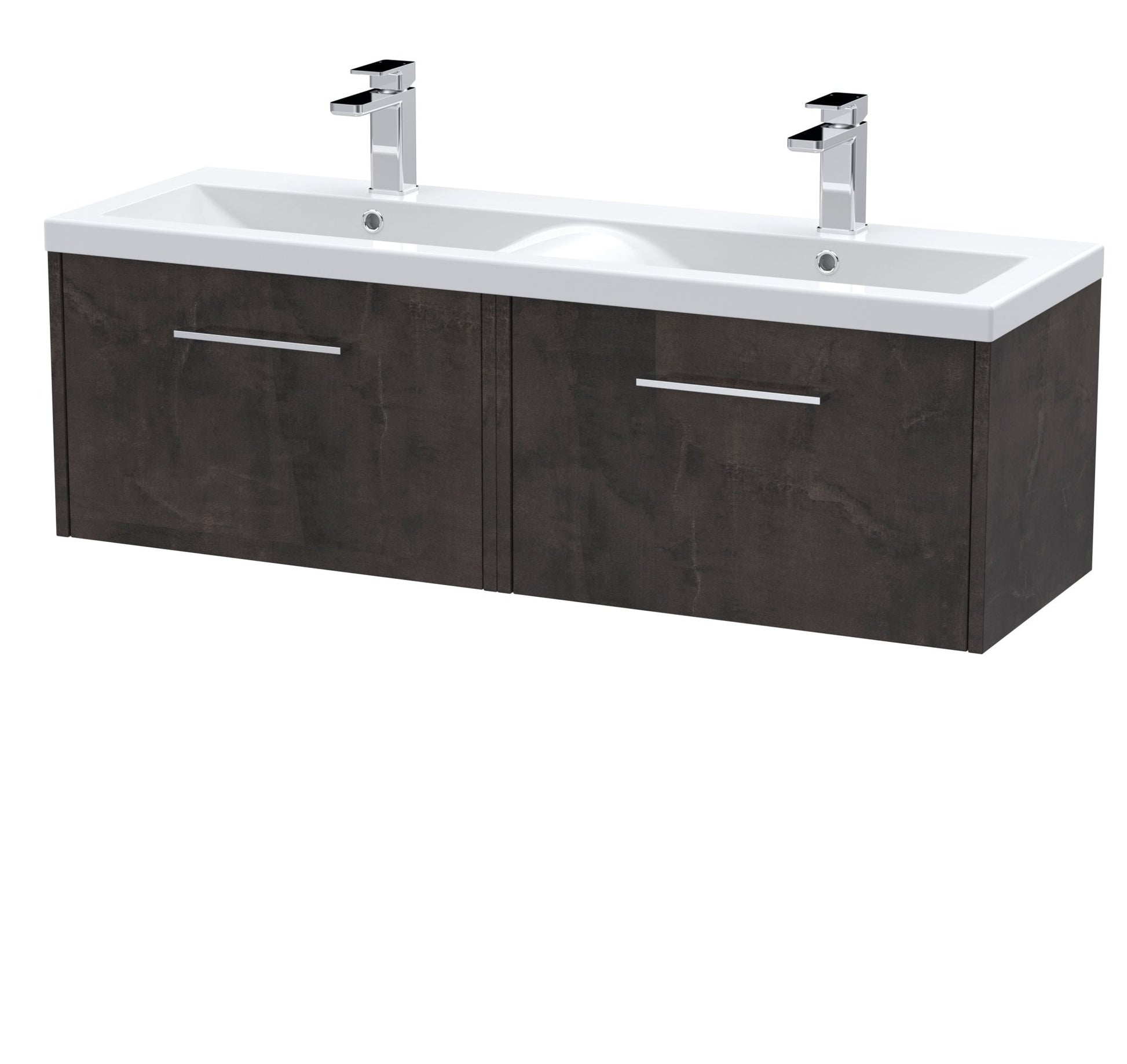 Hudson Reed Juno 1200mm Wall Hung 2 Drawer Vanity & Double Basin Contemp Metallic Slate MFC Textured Matt 359x1205x390mm - JNU2622F - JJ Building Materials