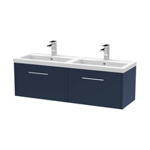 Hudson Reed Juno 1200mm Wall Hung 2-drawer Vanity & Double Basin Contemp Midnight Blue MFC Painted Matt 399x1205x385mm - JNU2922C - JJ Building Materials