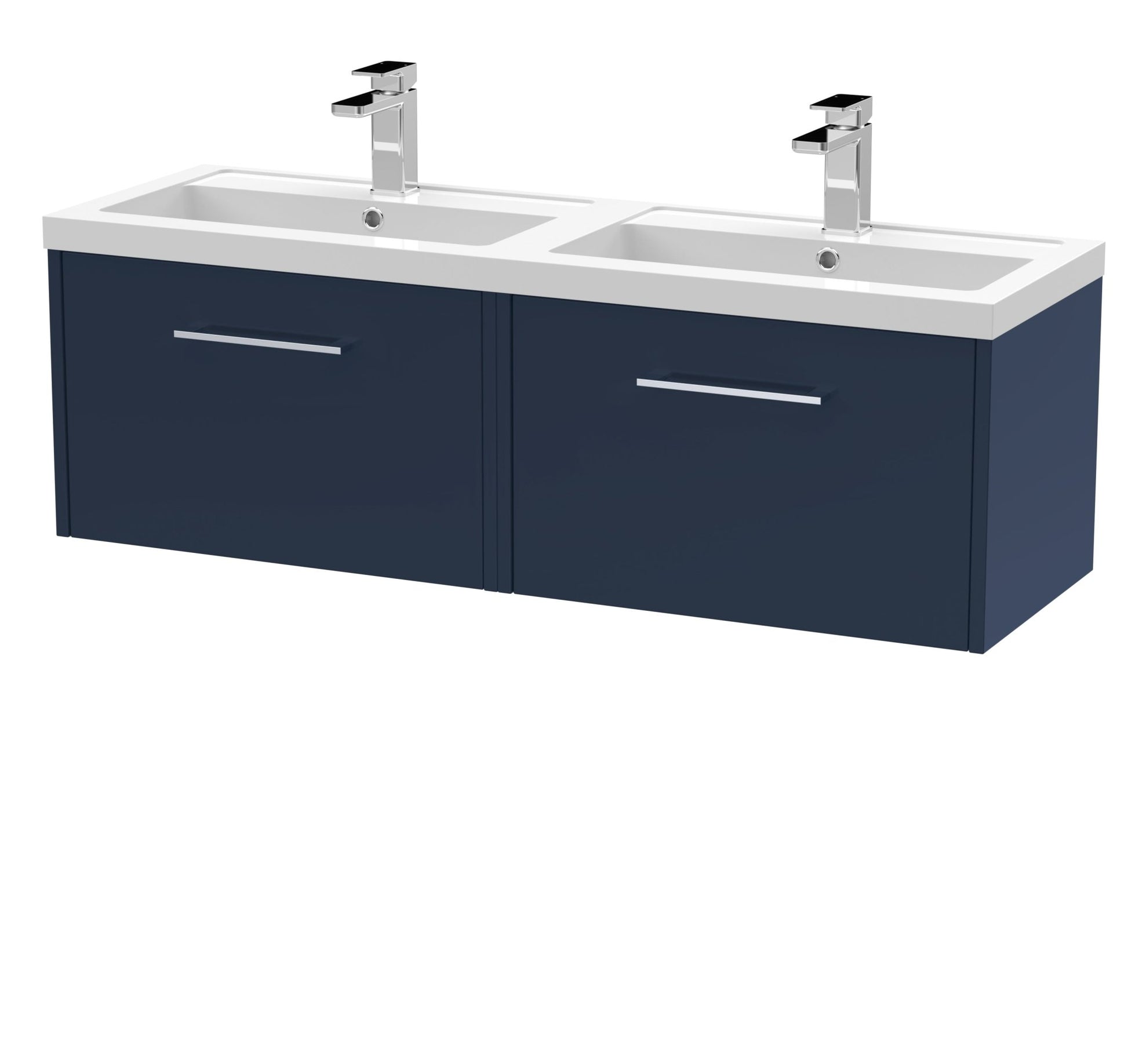 Hudson Reed Juno 1200mm Wall Hung 2 - drawer Vanity & Double Basin Contemp Midnight Blue MFC Painted Matt 399x1205x385mm - JNU2922C - JJ Building Materials