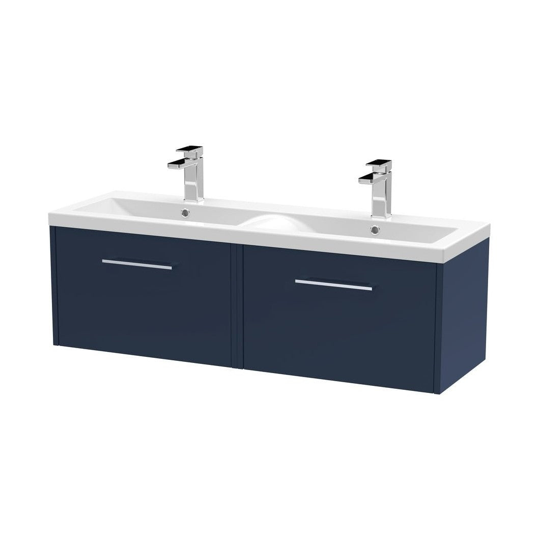 Hudson Reed Juno 1200mm Wall Hung 2-drawer Vanity & Double Basin Contemp Midnight Blue MFC Painted Matt 399x1205x385mm - JNU2922F - JJ Building Materials