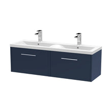 Hudson Reed Juno 1200mm Wall Hung 2-drawer Vanity & Double Basin Contemp Midnight Blue MFC Painted Matt 399x1205x385mm - JNU2922F - JJ Building Materials