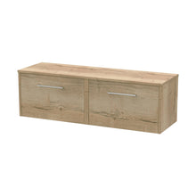 Hudson Reed Juno 1200mm Wall Hung 2 Drawer Vanity & Worktop Contemp Autumn Oak MFC Textured Woodgrain 359x1205x390mm - JJ Building Materials