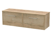 Hudson Reed Juno 1200mm Wall Hung 2 Drawer Vanity & Worktop Contemp Autumn Oak MFC Textured Woodgrain 359x1205x390mm - JJ Building Materials