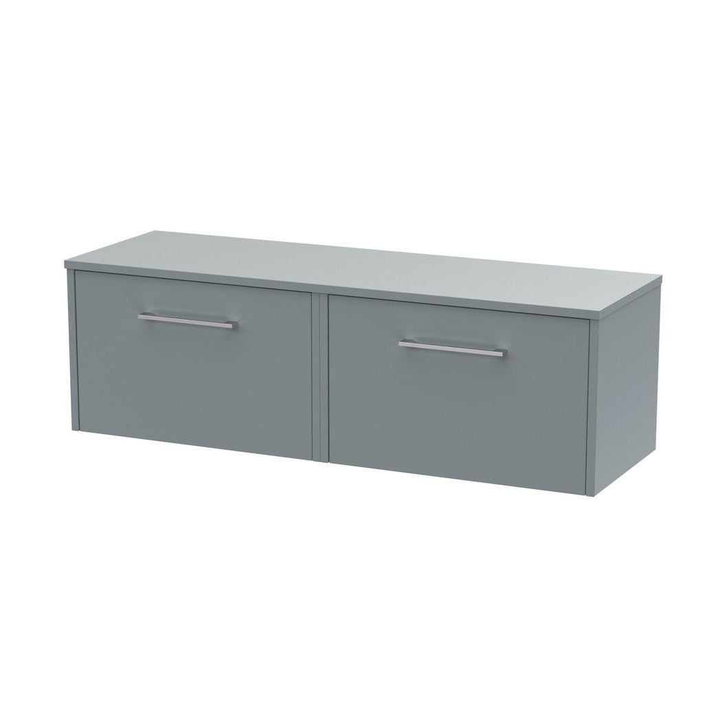 Hudson Reed Juno 1200mm Wall Hung 2 Drawer Vanity & Worktop Contemp Coastal Grey MFC Smooth Matt 359x1205x390mm - JJ Building Materials