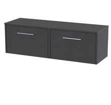 Hudson Reed Juno 1200mm Wall Hung 2 Drawer Vanity & Worktop Contemp Graphite Grey Woodgrain MFC Textured Woodgrain 359x1205x390mm - JJ Building Materials