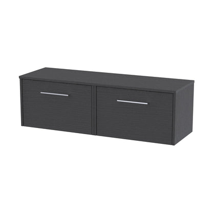 Hudson Reed Juno 1200mm Wall Hung 2 Drawer Vanity & Worktop Contemp Graphite Grey Woodgrain MFC Textured Woodgrain 359x1205x390mm - JJ Building Materials