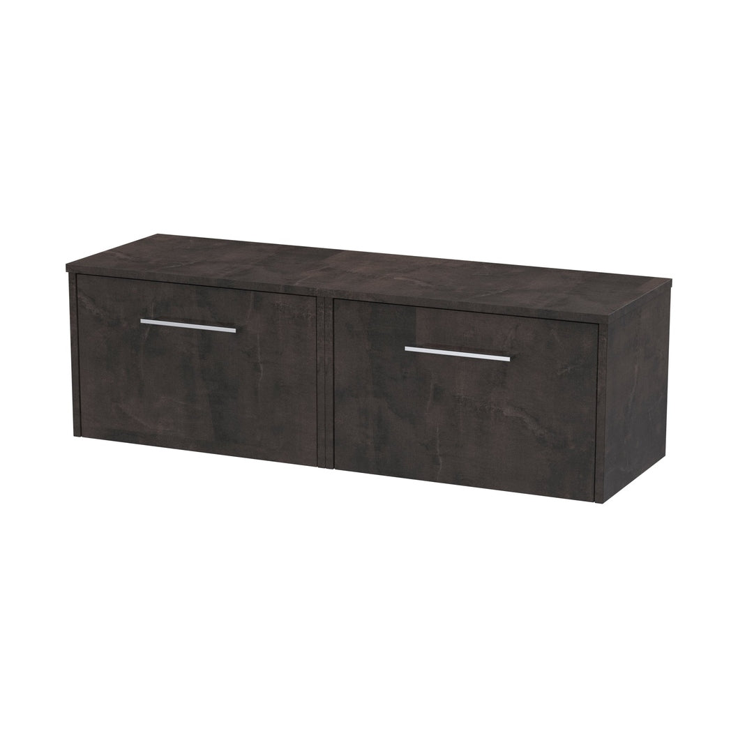Hudson Reed Juno 1200mm Wall Hung 2 Drawer Vanity & Worktop Contemp Metallic Slate MFC Textured Matt 359x1205x390mm - JJ Building Materials