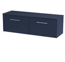 Hudson Reed Juno 1200mm Wall Hung 2 - drawer Vanity & Worktop Contemp Midnight Blue MFC Painted Matt 377x1205x390mm - JJ Building Materials