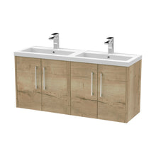 Hudson Reed Juno 1200mm Wall Hung 4 Door Vanity & Double Basin Contemp Autumn Oak MFC Textured Woodgrain 539x1205x390mm - JNU1823C - JJ Building Materials