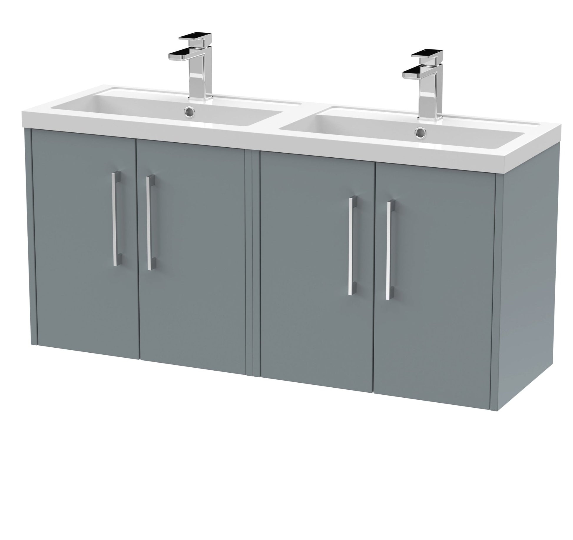 Hudson Reed Juno 1200mm Wall Hung 4 Door Vanity & Double Basin Contemp Coastal Grey MFC Smooth Matt 539x1205x390mm - JNU2323C - JJ Building Materials