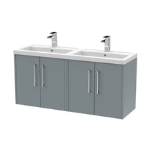 Hudson Reed Juno 1200mm Wall Hung 4 Door Vanity & Double Basin Contemp Coastal Grey MFC Smooth Matt 539x1205x390mm - JNU2323C - JJ Building Materials