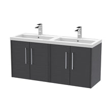 Hudson Reed Juno 1200mm Wall Hung 4 Door Vanity & Double Basin Contemp Graphite Grey Woodgrain MFC Textured Woodgrain 539x1205x390mm - JNU2223C - JJ Building Materials