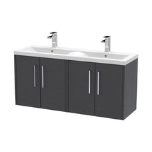 Hudson Reed Juno 1200mm Wall Hung 4 Door Vanity & Double Basin Contemp Graphite Grey Woodgrain MFC Textured Woodgrain 539x1205x390mm - JNU2223F - JJ Building Materials